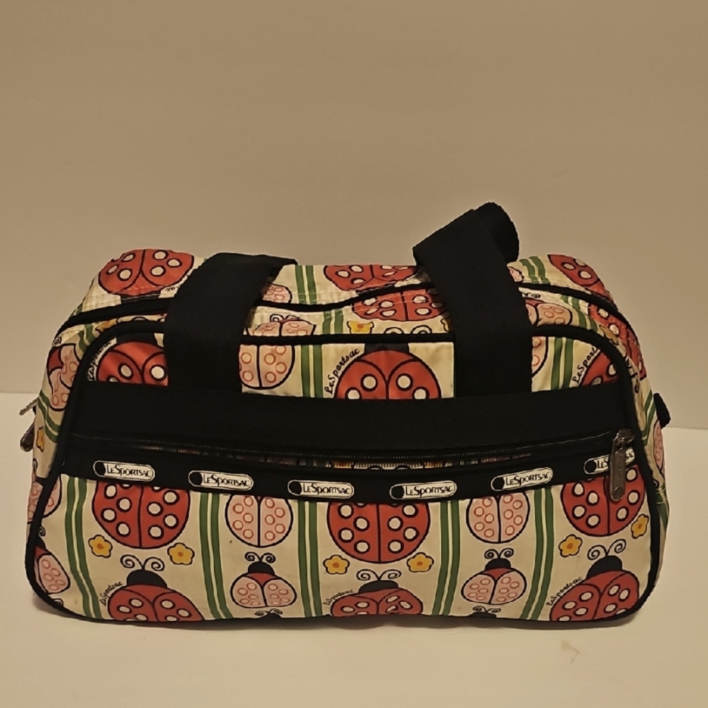 LeSportsac Red and Cream Travel Bag Retro Floral Design PRE-Owned